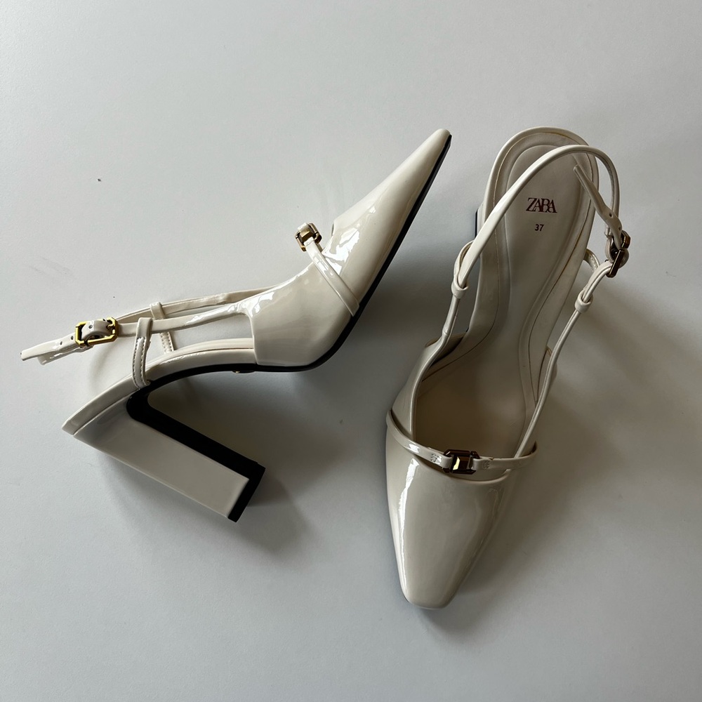 Zara White Slingback Heels with Pointed Toe